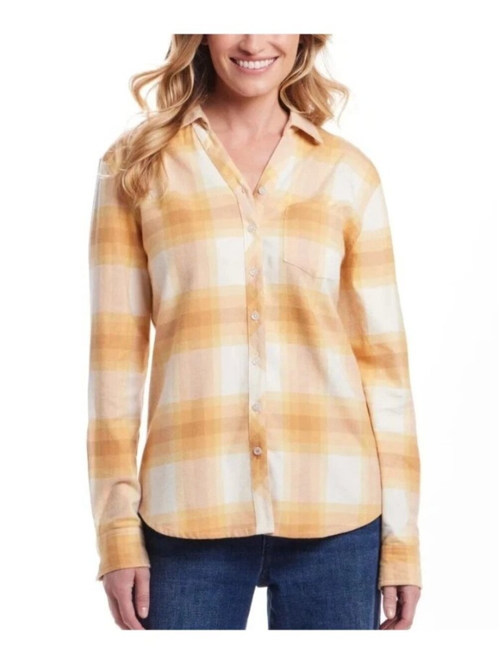 NWT Weatherproof Vintage Women's S Yellow Plaid Flannel Button Up Shirt